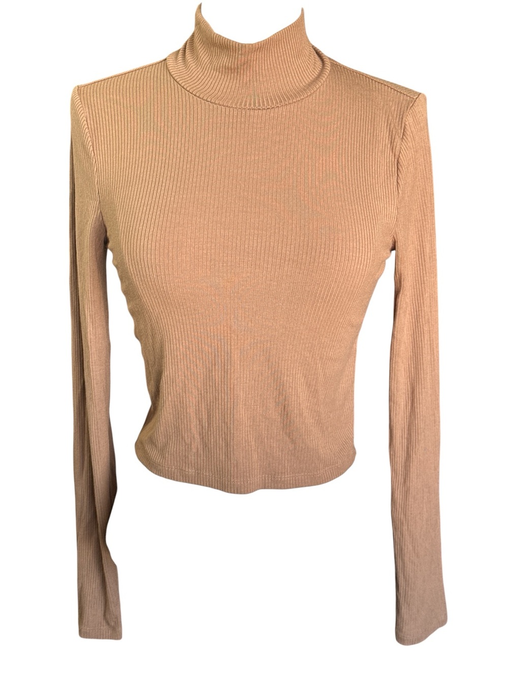 Wilfred Beige Ribbed Mock Neck Long Sleeve Top